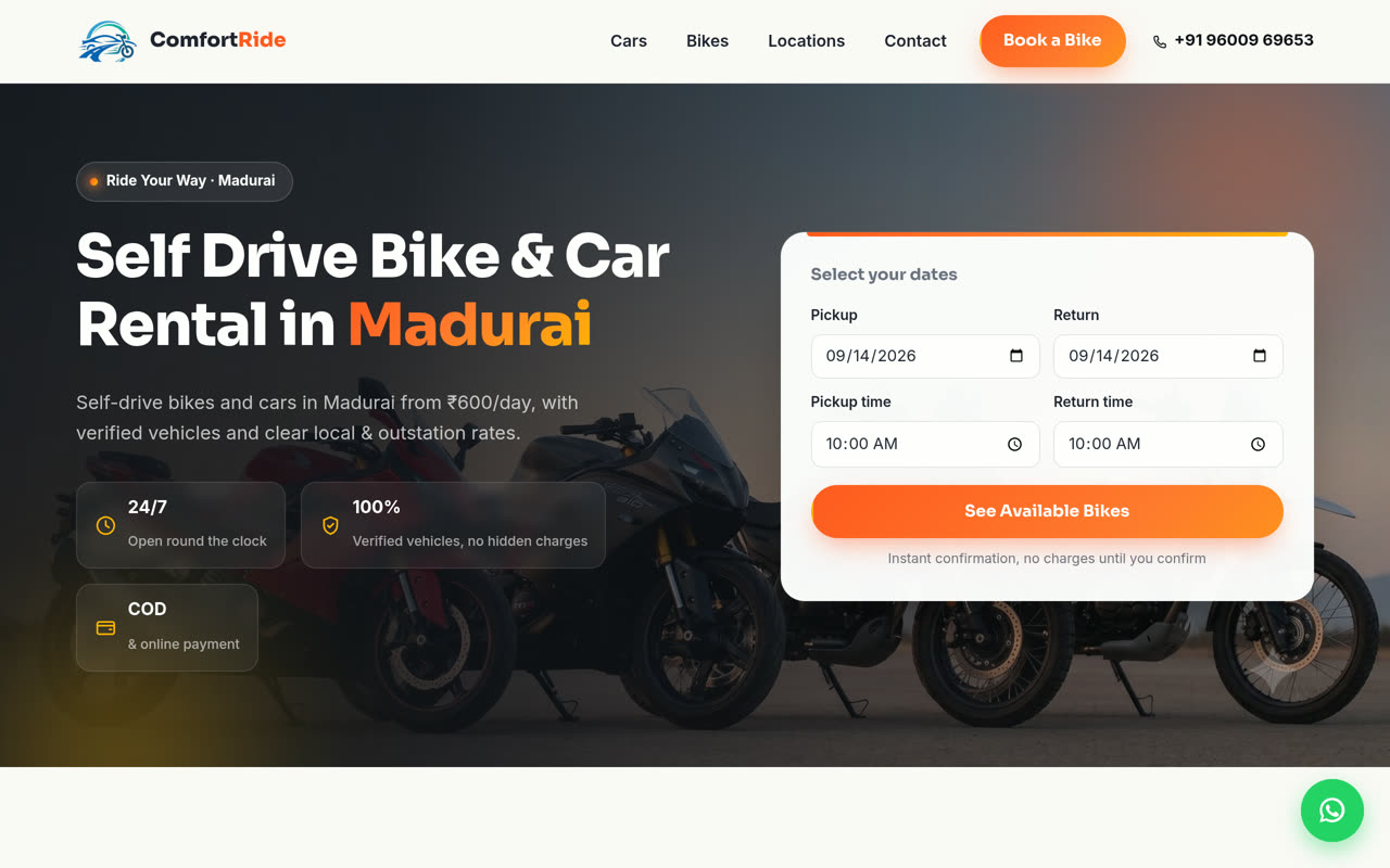 ComfortRide Madurai homepage