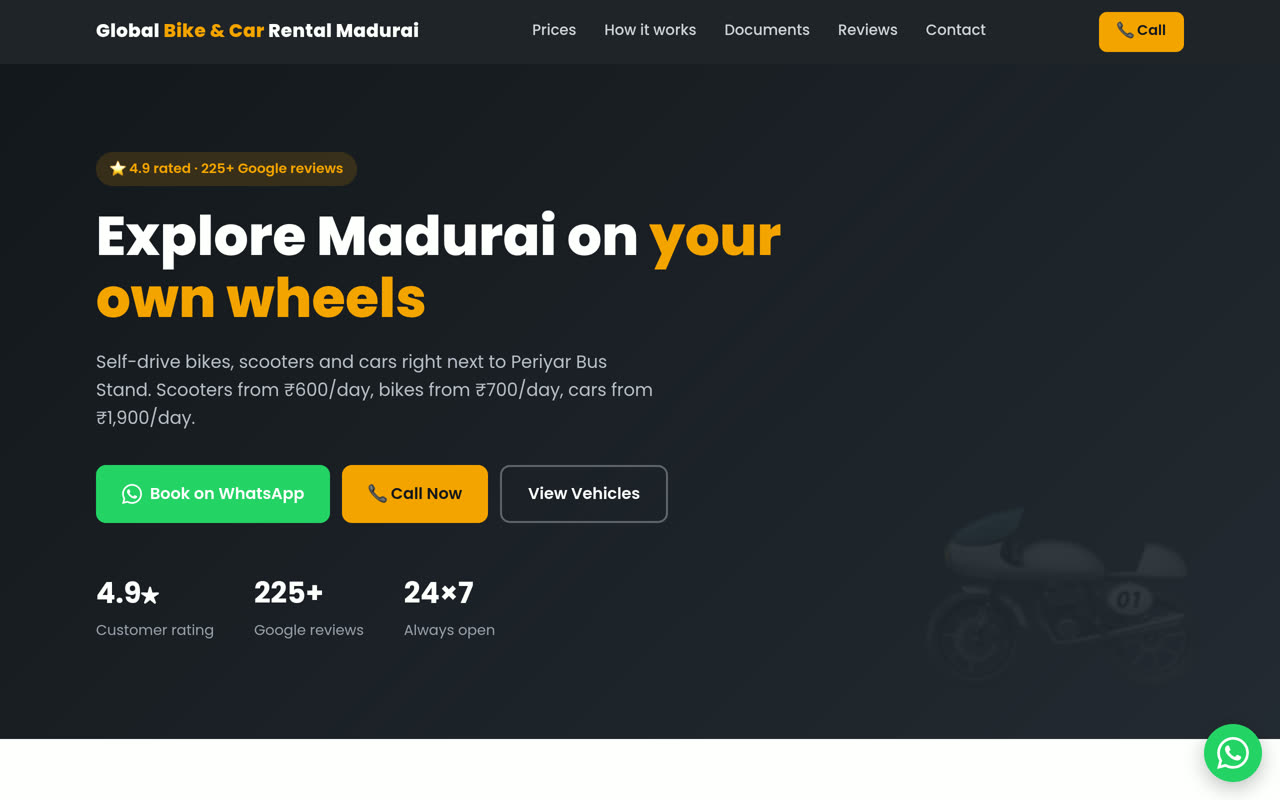 Global Bike & Car Rental Madurai homepage