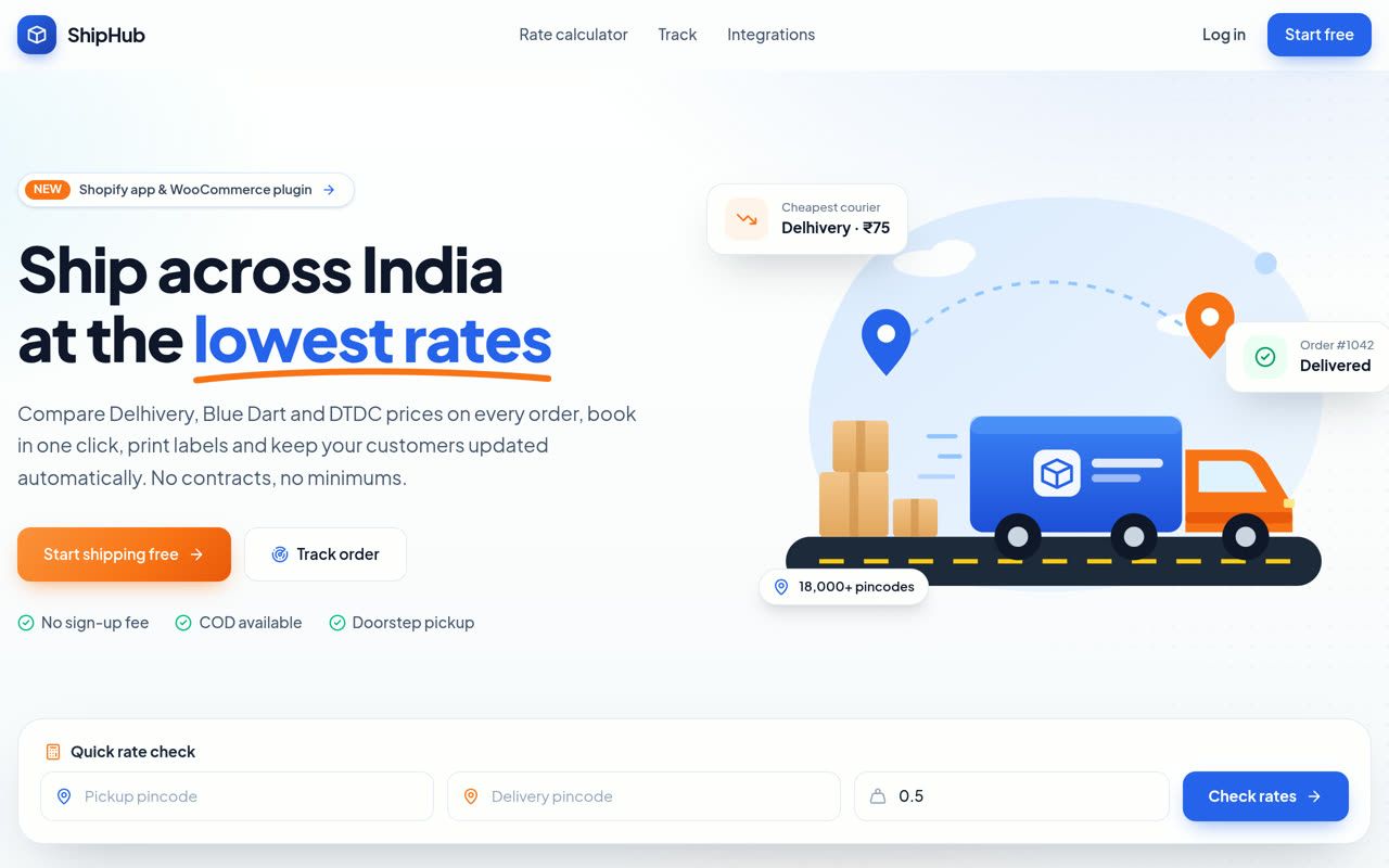 ShipHub Courier Aggregator demo home page